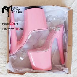 Sandals 20CM Luxury Designer Women Sandals Transparent Upper Light Pink Platform Pole Dance Shoes Stripper High Heels Open Toe ShoesL2404