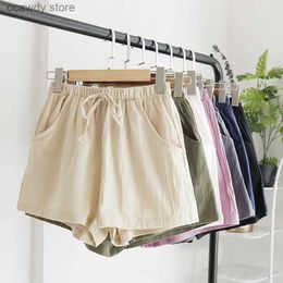 Women's Shorts Summer linen shorts loose womens high waisted sports fashion cotton solid S-XL casual H240424
