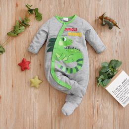 One-Pieces Spring And Autumn Boys And Girls Cute Cartoon Chameleon 3d Design Long Sleeve Baby Wrap Foot Bodysuit