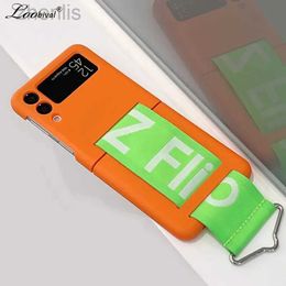 Cell Phone Cases For Samsung Z flip4 Luxury Wristband Case For Samsung Galaxy Z Flip 4 5 3 Flip4 Flip3 Zflip5 Wrist Strap Hard Shockproof Cover d240424