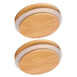 Storage Bottles 2 Pcs Bamboo Wood Sealing Cover Jar Lid Glass Wooden Mason Lids Bottle Cup Container