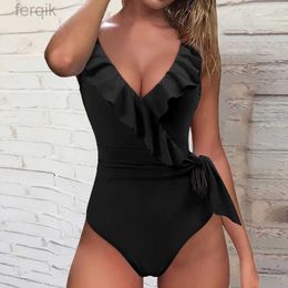 Женские купальники Ruffle One Piece Swimsuit Women Swimwear 2023 Сплошные костюмы для купания летние плавание v v neck xlsize beachwaer monokini homen d240424