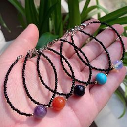 Charm Bracelets Natural Stone For Women Girls Amethysts Opal Agates Tiny Small Beads Black Spinel Crystal Bracelet Friendship