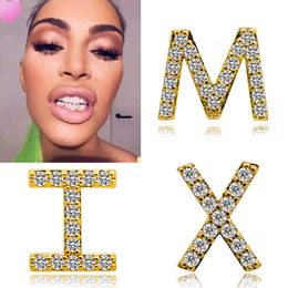 1pcs Braces Hip Hop Case Rock 26 Letters Rapper Single Gold Colour Hot Crystal Teeth Cover Grills Clean Safety Tooth Cap