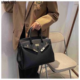 Platinum Handbag Handbags Litchi Pattern Horizontal Square Solid Large Soft Handle Buckle Bag Women's Medium Ancient Handmade Genuine Leather