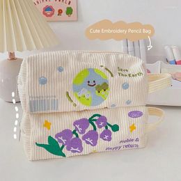 Pencil Case Embroidery Cosmetic Bags Cute Women Large Capacity Zipper Makeup Brushes Stationery Pen Storage