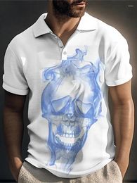 Men's Polos Fashionable Casual Polo Shirt With Personalised Skull Halloween Pattern Parody Short