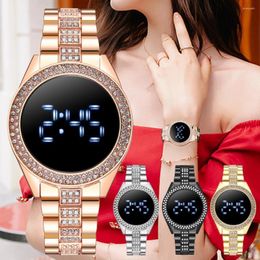 Wristwatches LED Digital Watches With Large Screen For Women Luxury Rose Gold Stainless Steel Diamond-set Dial Magnet Dress Quartz Watch