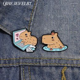 Brooches Cute Cartoon Capybara Brooch Enamel Pins Funny Animal Hippo Lapel Badge Backpack Clothes Accessory Jewelry Gift For Friends