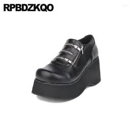 Dress Shoes Wedges Zipper Punk 13 Platform Gothic Custom 46 Pumps 33 High Sole Goth Large Size Round Toe Women 47 Metal Heels Small