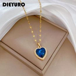 Pendant Necklaces DIEYURO 316L Stainless Steel Heart Big Blue Zircon Necklace For Women Girl Fashion Clavicle Chain Jewellery Birthday Gift