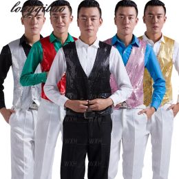 Vests Paillette Male Sequins Stage Performance Costumes Men Vest MC Host Clothing Waistcoats Show Sleeveless Jackets