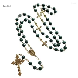 Pendant Necklaces Green Pearl Beads Rosary Necklace With & For Cross Crucifix Y Jewellery Gifts Women Men