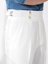 Pants Business Versatile Trousers Gentleman Naples Paris Button Pants Fashion Black White Men Dress Pant High Waist Straight Pants Men