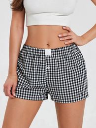 Women's Shorts Women Plaid Pajama Elastic Band Wide Leg Loose Fit Lounge Summer Cozy Comfy Casual Sleep Bottoms Beach Streetwear