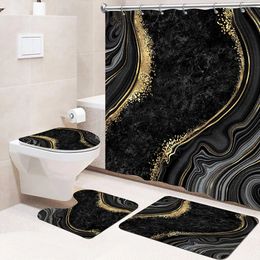 4pcs Set Doormat Shower Curtain with Non-Slip Rugs Toilet Seat Cover Bath Carpet Durable Waterproof Bathroom Home Entrance Decor 240419