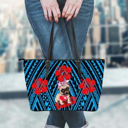 Shoulder Bags Luxury Design Women Large Leather Totes Bag Polynesian Flower With Pug Dog Print Female Casual Sac