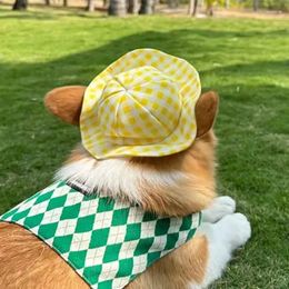 Dog Apparel Pet Grid Sunshade Hat Puppy Cat Cute Teddy Bixiong Fadou Outdoor Breathable Clothing Accessories