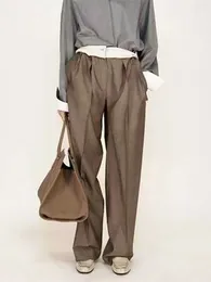 Women's Pants Autumn Patchwork Straight Wide Leg Suit Ladies Loose High Waist Casual Wool Blend Trousers With Pockets