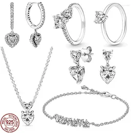 Loose Gemstones Classic 925 Sterling Silver Shining Heart Series Set Exquisite Women's Earrings Necklace Light Luxury Charm Jewelry Gift