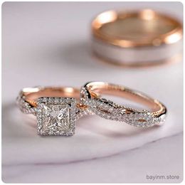 Wedding Rings Luxury Princess Cut Cubic Zircon Bridal Marriage Rings Set Elegant Accessories Brilliant Women/Men Wedding Trendy Jewellery