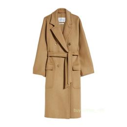 Designer Coats Cashmere Coats Luxury Coats Maxmaras Womens Pure Cashmere Wide Lapel Belt Autumn And Winter Double Breasted Camel Coat