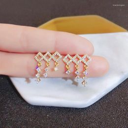 Stud Earrings 2024 Diamond Fashion Silver Needle Tassel Small Pendant Exquisite Ladies Zircon Gold