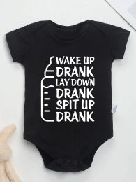One-Pieces Baby Bottle Print Onesies Funny Casual Home Cotton Black Newborn Girl Boy Clothes Short Sleeve Round Neck Summer Infant Outfits