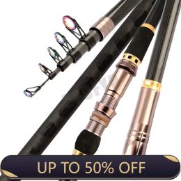 Accessories 2.1M4.5M Carbon Fiber superhard Telescopic Fishing Rod strong Portable Spinning Fishing Rod Travel Sea Boat Rock Fishing Rod