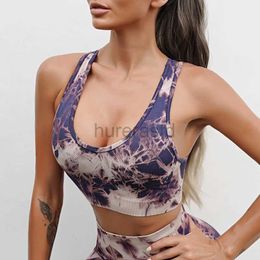 Active Sets Seamless Tie-Dyed Yoga Bra Sports Fitness Cutout Bra Long-Sleeved T-shirt Workout Clothes Running Bra Trainning Shirt for Women 240424