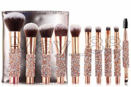 Makeup Brushes 10pcs wooden handle diamond inlaid Cosmetic Brush Set Diamond wrapped crystal set brush beauty tool2314292