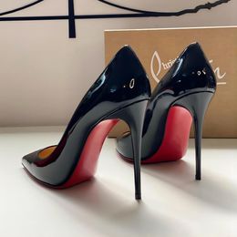 Branded Women's High Heel Designer Shoes Red Shiny Bottom 8cm 10cm 12cm Stiletto Heel Black Nude Patent Leather Women's High Heels with Dust Bag 34-44
