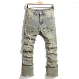 Men's Jeans Streetwear Retro Style Men Ripped Spliced Slim Trousers Hip Hop Holes Stylish Denim Pants For Male
