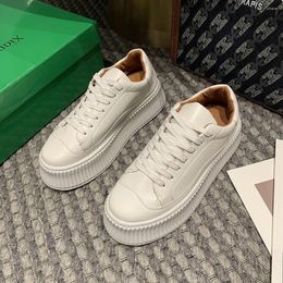 Casual Shoes Fashion Platform Heel Sneakers Genuine Leather Thick Sole Biscuit For Women 2024 Spring Korean