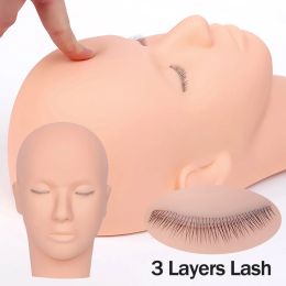 Eyelashes 3 Layers Lashes Training Mannequin Head Doll Face Head for Practice Grafting Lash Makeup Tool Lash Extension Training Model Head