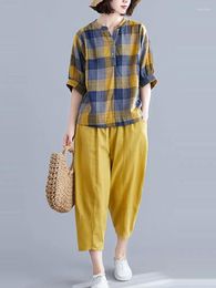 Women's Two Piece Pants 2 Set Cotton Women Summer Casual Suits 2024 Vintage Style Loose Comfortable Female Tops And Z546