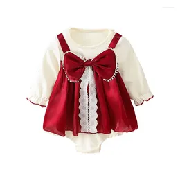 Clothing Sets Girls Autumn And Winter Baby Bodysuit Bowknot Long Sleeve Triangle Romper Creeper