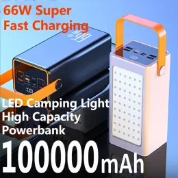 Chargers Power Bank 100000mAh High Capacity 66W Fast Charger Powerbank for iPhone Laptop Batterie Externe LED Camping Light Flashlight
