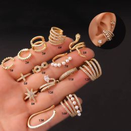 Earrings 1PC Fake Piercing Ear Clip Stainless Steel Pearl Earrings Cuffs Ring Cartilage Conch Fake PIERC Jewelry For Women 2023 Trending