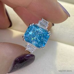 Wedding Rings Fashion Moissanite Aquamarine Engagement Rings for Women Romantic Bridal Wedding Band Mothers Day Gift Anniversary Jewelry