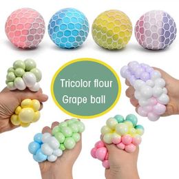 Decompression Toy 6CM Hand Squeezed Tri Colour Flour Grape Tennis Ball Decompression Toy TPR Sticky Slow Rebound Adult Pressure Ball Children Gift d240425