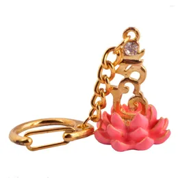 Decorative Figurines Feng Shui Bejewelled Hum On Pink Lotus Key Chain Amulet Gift BAG Sku:W1026