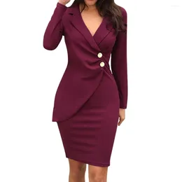 Casual Dresses Office Lady Blazer Dress Women Solid Button Turn Down Neck Long Sleeve Casaul Work Formal Elegant Slim Mini