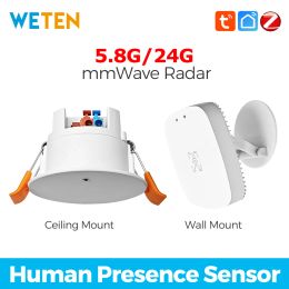 Control Tuya Zigbee Wifi mmWave Human Presence Sensor With Luminance MicroWave Radar Detection PIR Motion Sensor Smart Life APP