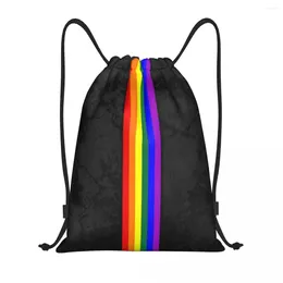 Storage Bags Distressed LGBTQ Pride Flag Stripe Drawstring Backpack Women Men Gym Sport Sackpack Foldable LGBT Gay Lesbian Training Bag Sack