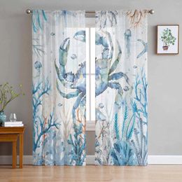 Curtain Marine Organisms Coral Blue Crabs Starfish Jellyfish Voile Sheer Curtains Living Room Window Tulle Bedroom Drapes Home Decor
