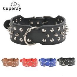 Adjustable Wide Spiked Dog CollarRivet PU Leather Cat CollarsDurable Spike Studded Pet Collar for Small Medium Large Breed 240418