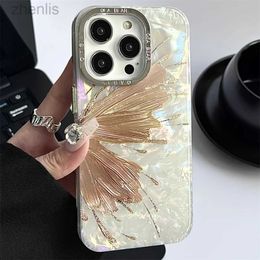 Cell Phone Cases Korean Luxury Plating Glitter Butterfly Shell Pattern Phone Case For iPhone 15 14 13 12 Pro Max 11 Lens Protective Bumper Cover d240424