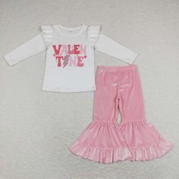 Clothing Sets Wholesale Kids Baby Girls Clothes Valentine's Day Lettering Lace Long-sleeved Top Pink Trousers Set