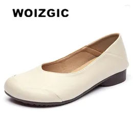 Casual Shoes WOIZGIC Women Mother Female Ladies Genuine Leather Flats Loafers Non Slip On Retro Ballerina National Moccasins Round Toe